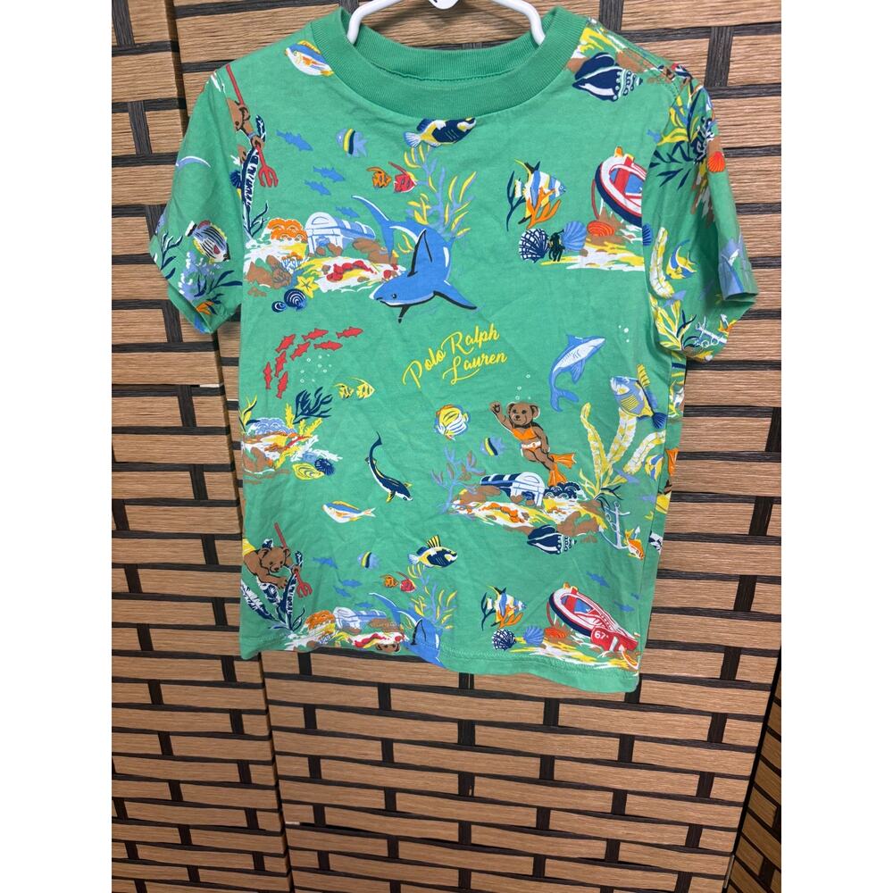Polo Ralph Lauren Green Polo Bear Ocean‎ Pattern T Shirt Size 5
